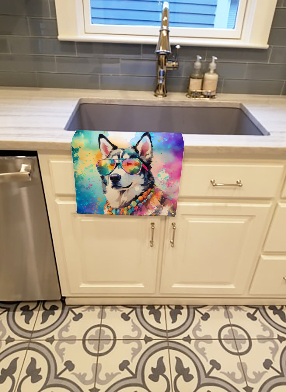 Siberian Husky Hippie Dawg Kitchen Towel