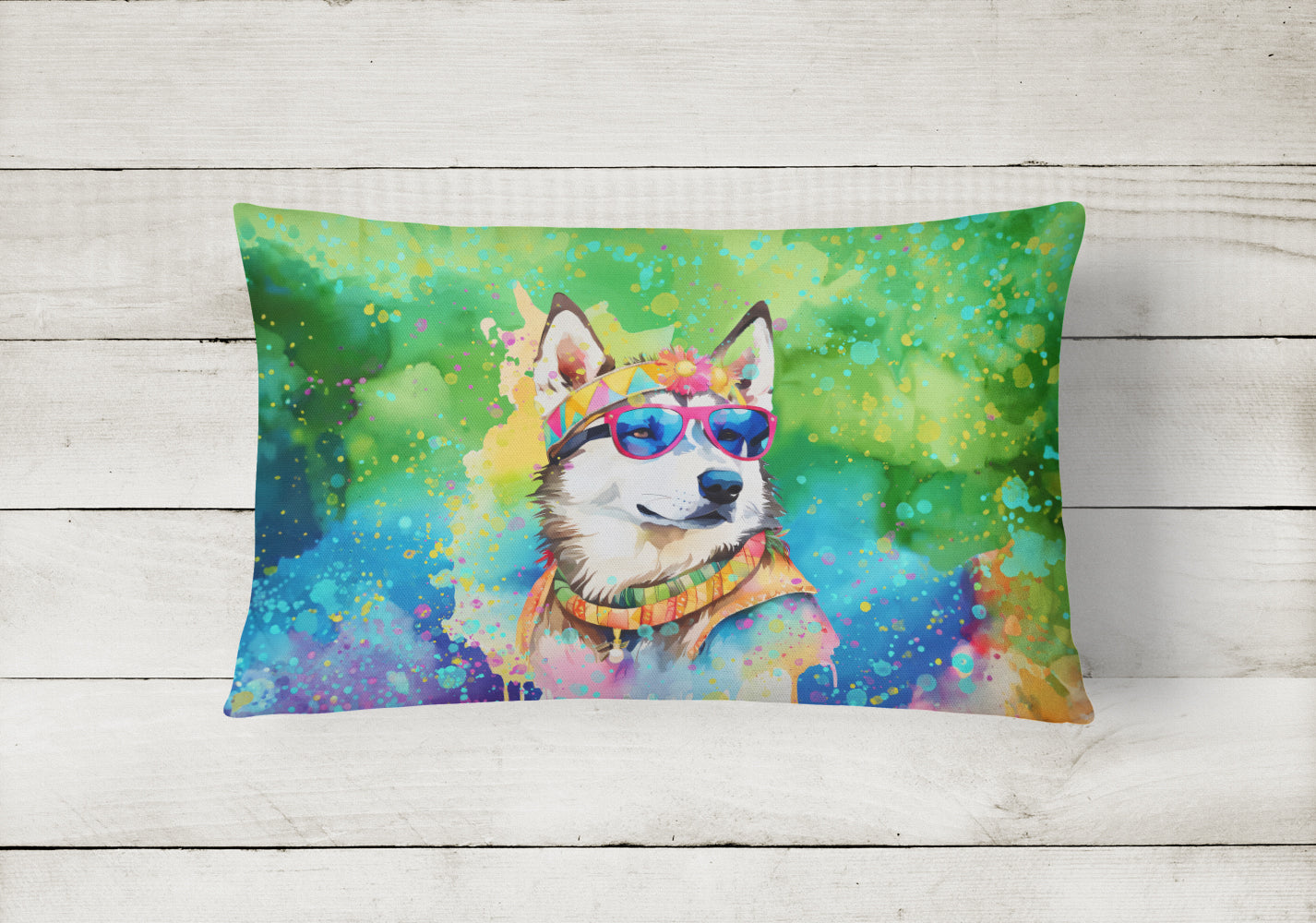 Siberian Husky Hippie Dawg Throw Pillow