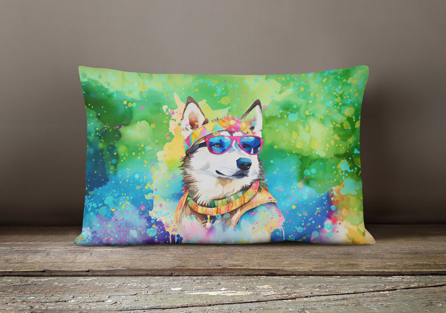 Siberian Husky Hippie Dawg Throw Pillow
