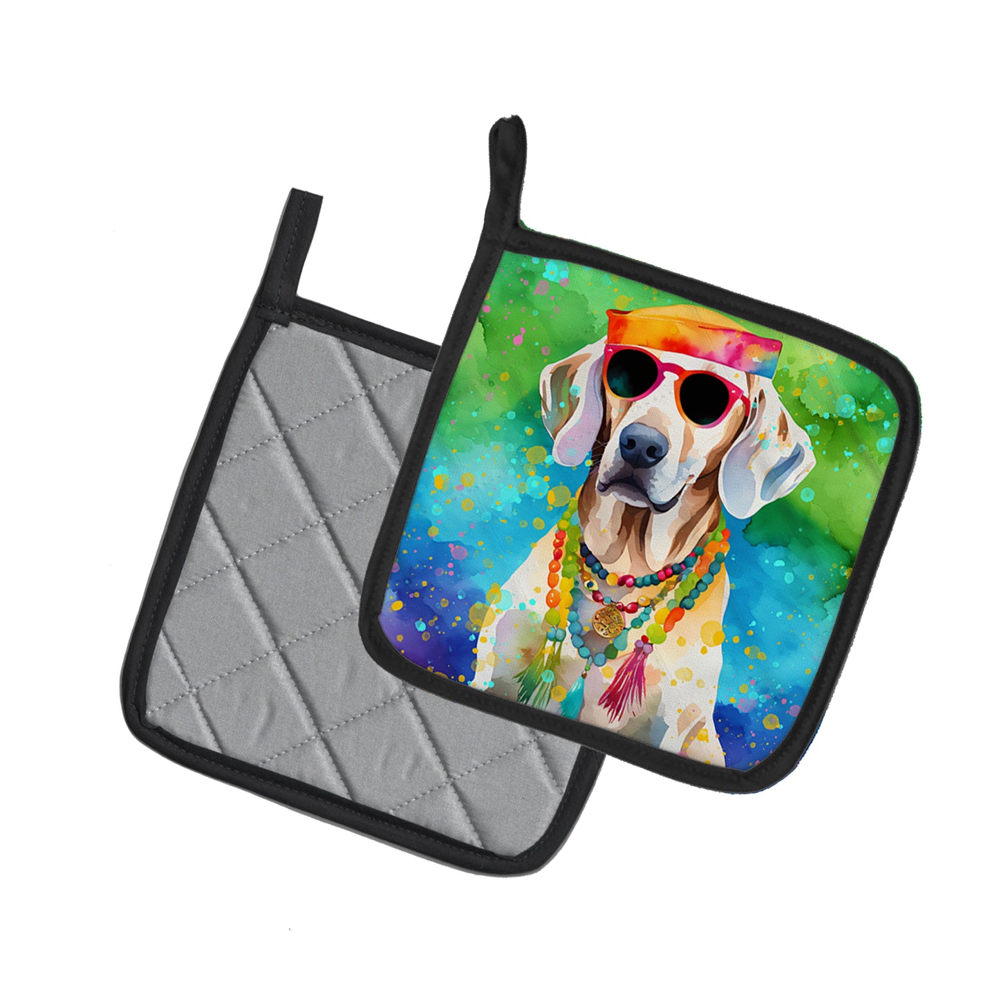 Weimaraner Hippie Dawg Pair of Pot Holders