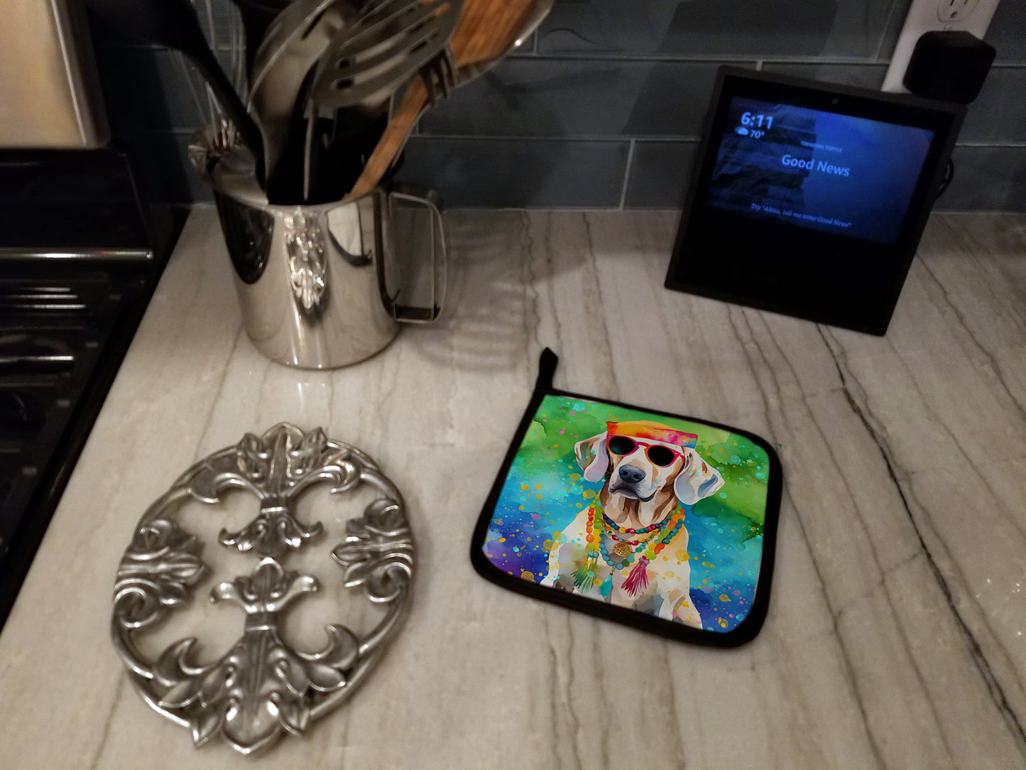 Weimaraner Hippie Dawg Pair of Pot Holders