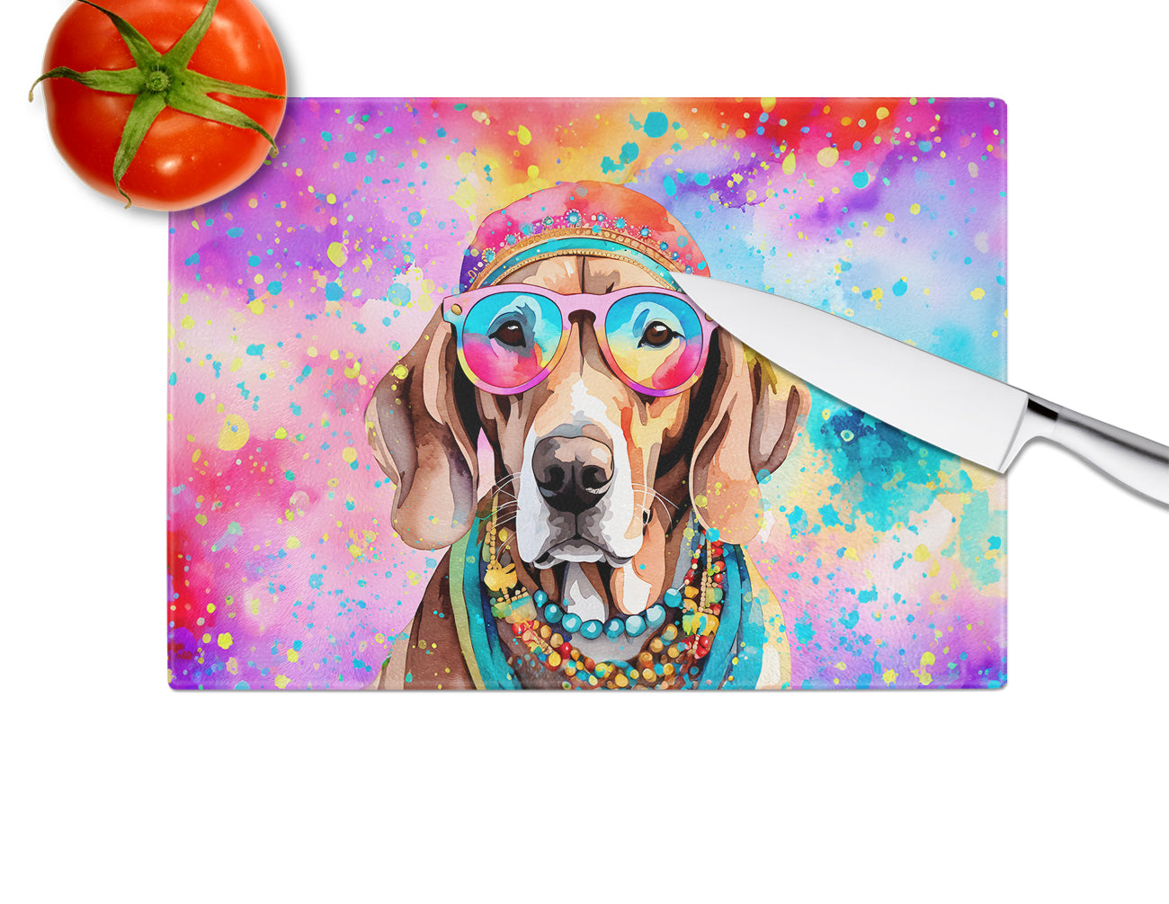 Weimaraner Hippie Dawg Glass Cutting Board