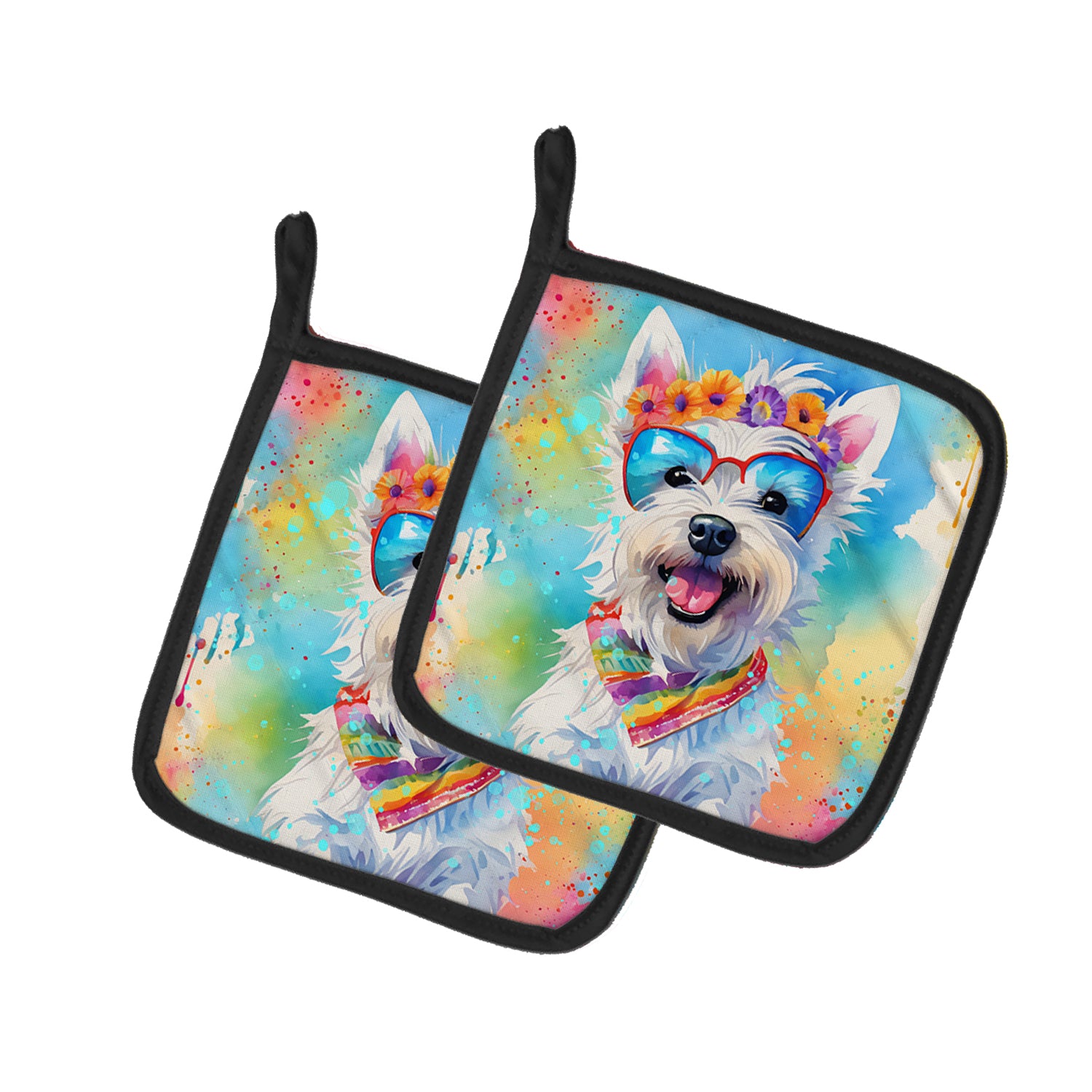 Buy this Westie Hippie Dawg Pair of Pot Holders