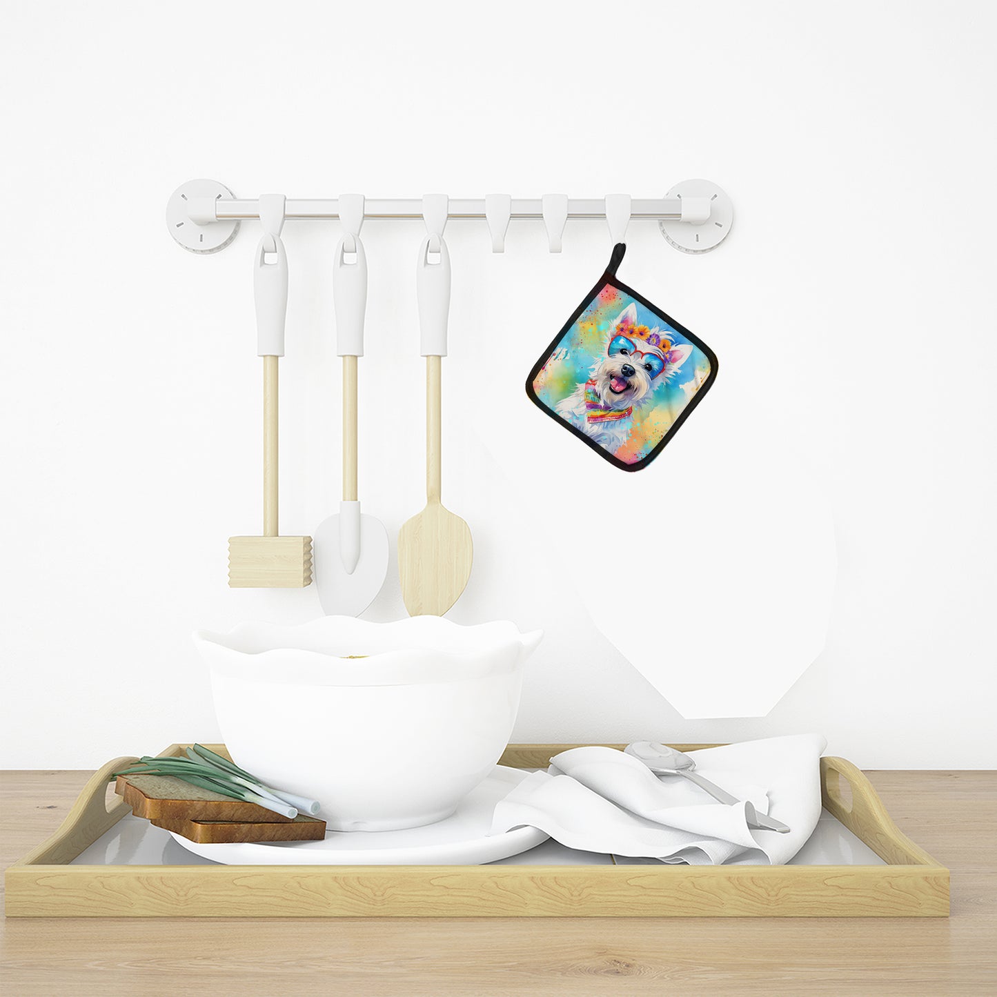 Westie Hippie Dawg Pair of Pot Holders