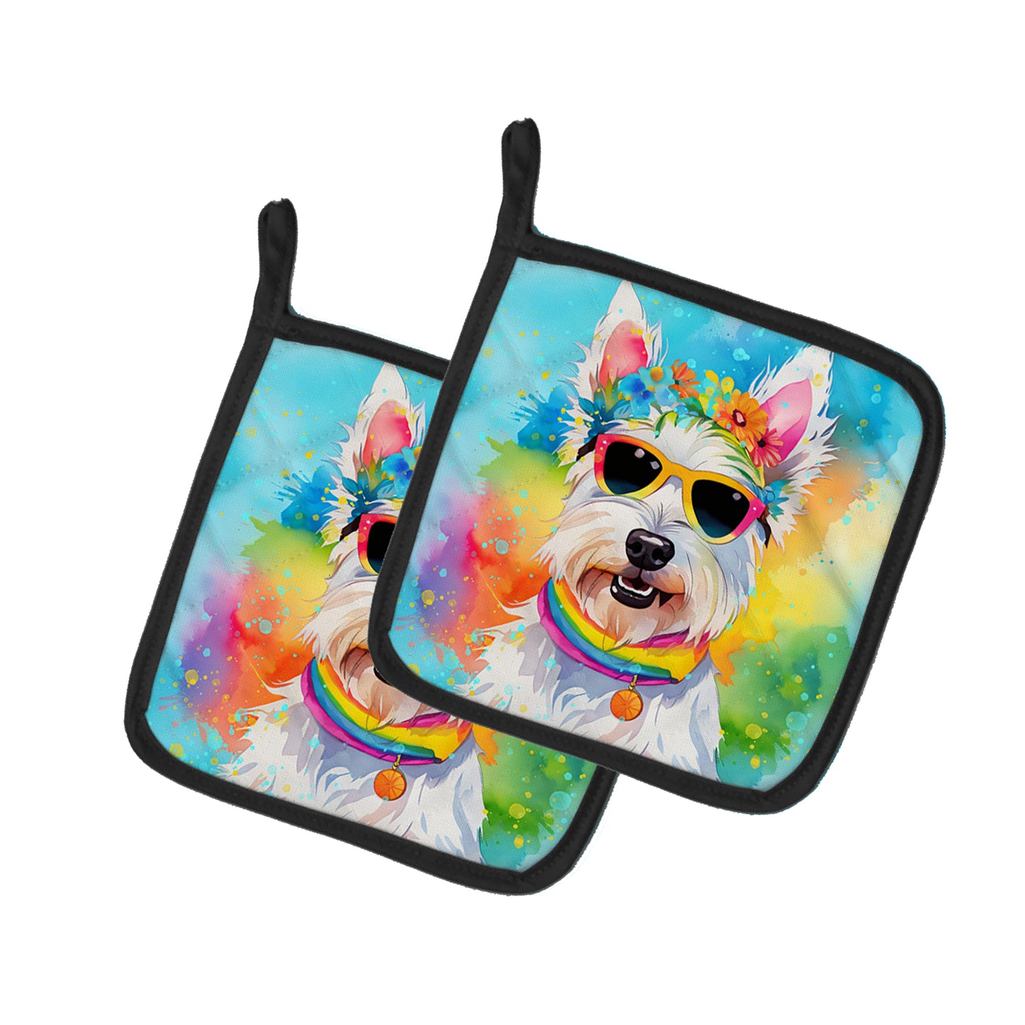 Buy this Westie Hippie Dawg Pair of Pot Holders