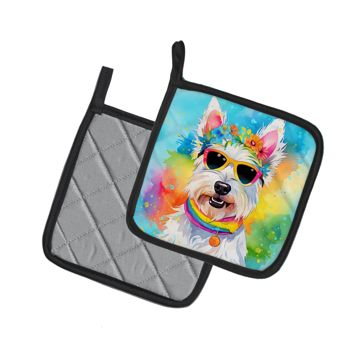 Westie Hippie Dawg Pair of Pot Holders
