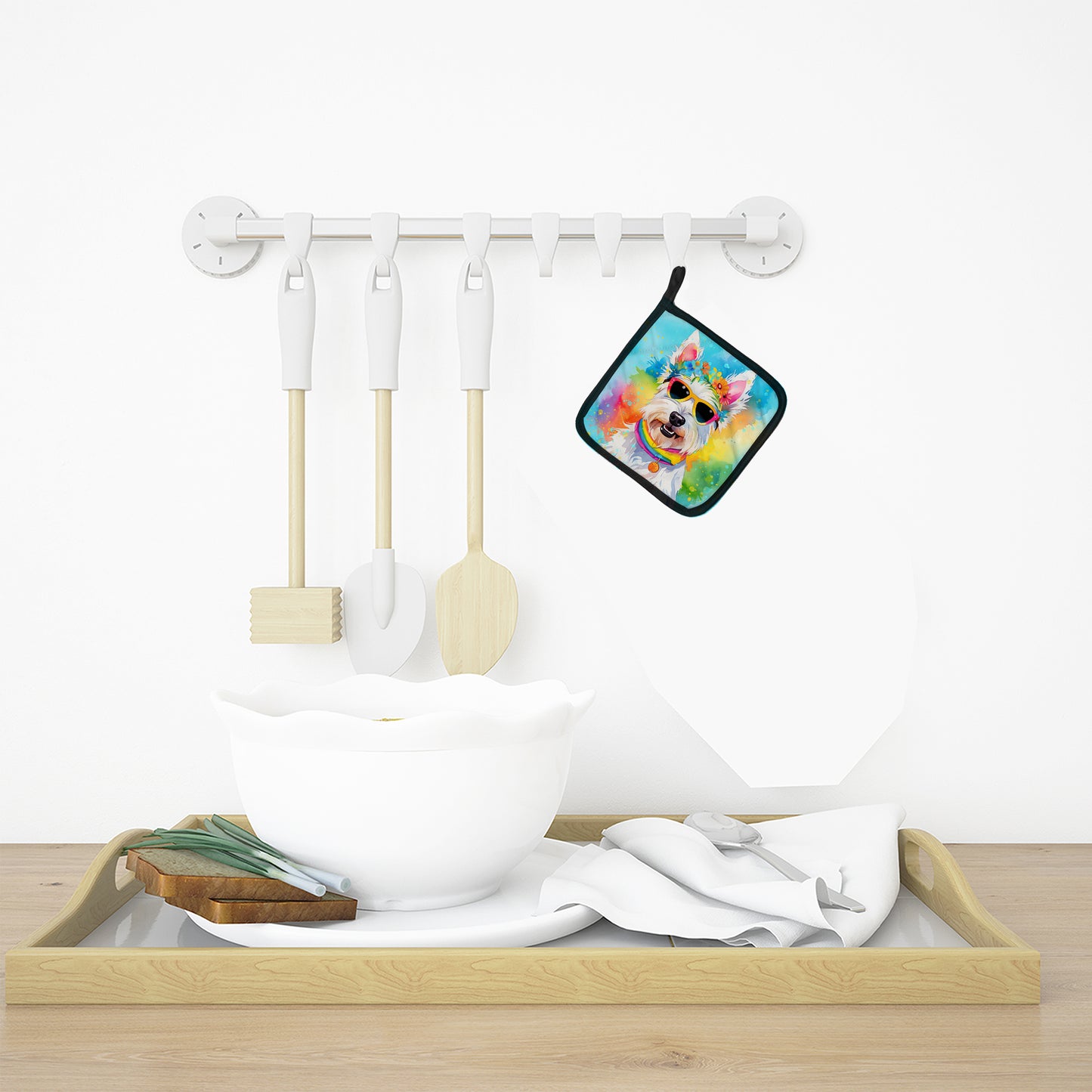 Westie Hippie Dawg Pair of Pot Holders