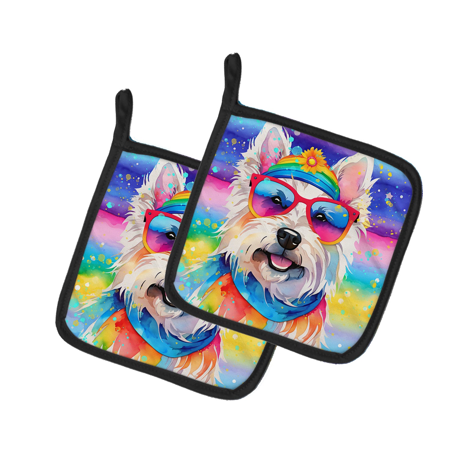 Buy this Westie Hippie Dawg Pair of Pot Holders