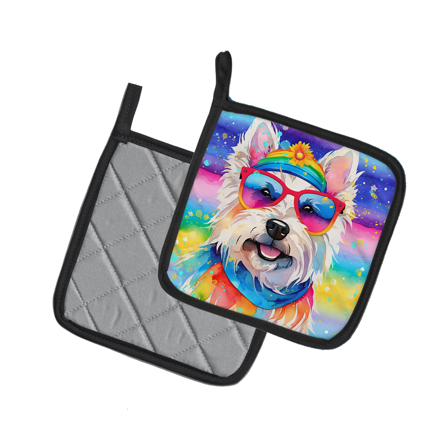 Westie Hippie Dawg Pair of Pot Holders