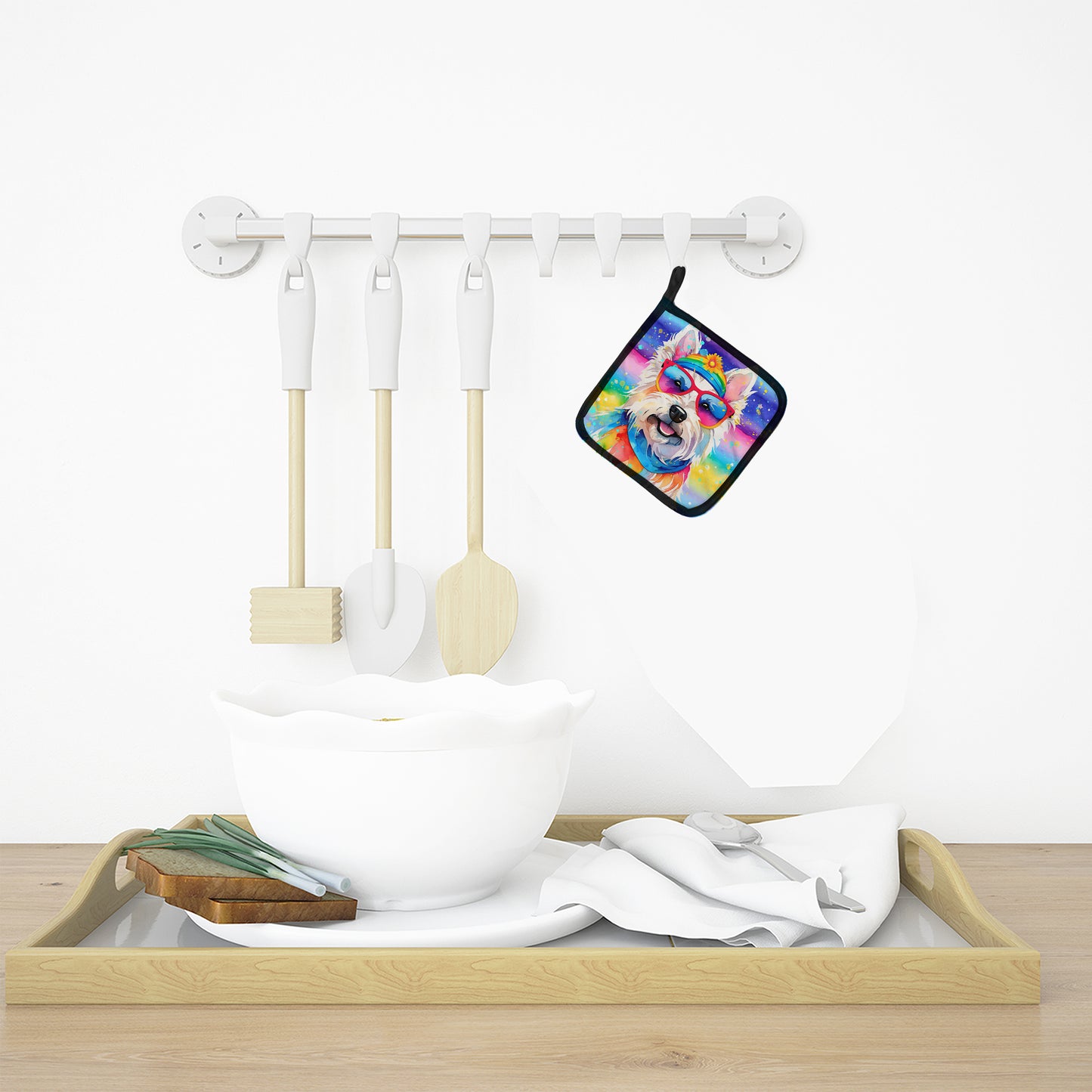 Westie Hippie Dawg Pair of Pot Holders