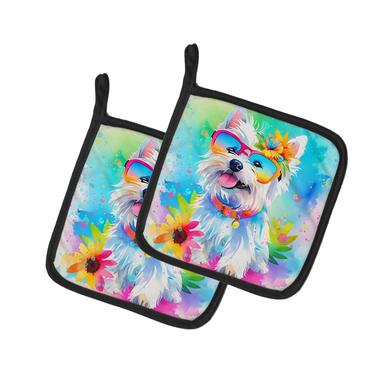 Buy this Westie Hippie Dawg Pair of Pot Holders