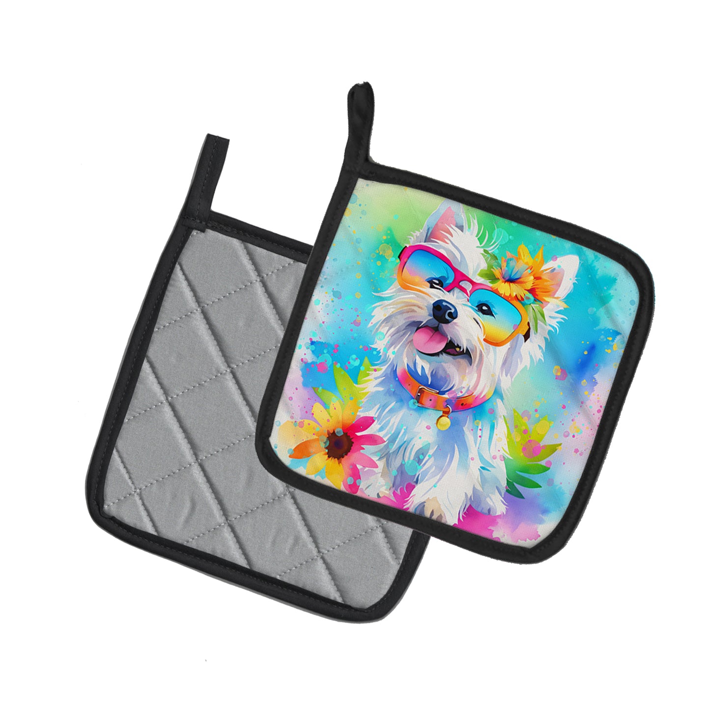 Westie Hippie Dawg Pair of Pot Holders