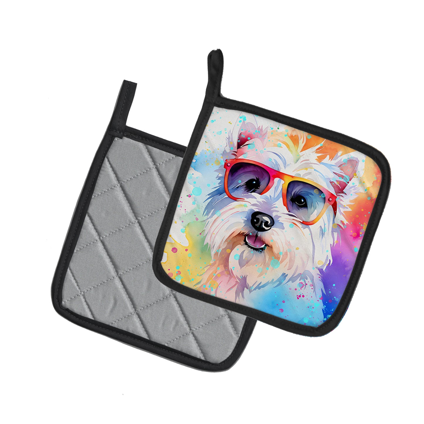 Westie Hippie Dawg Pair of Pot Holders