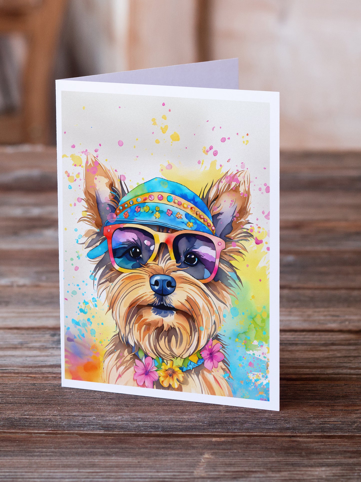 Yorkshire Terrier Hippie Dawg Greeting Cards Pack of 8