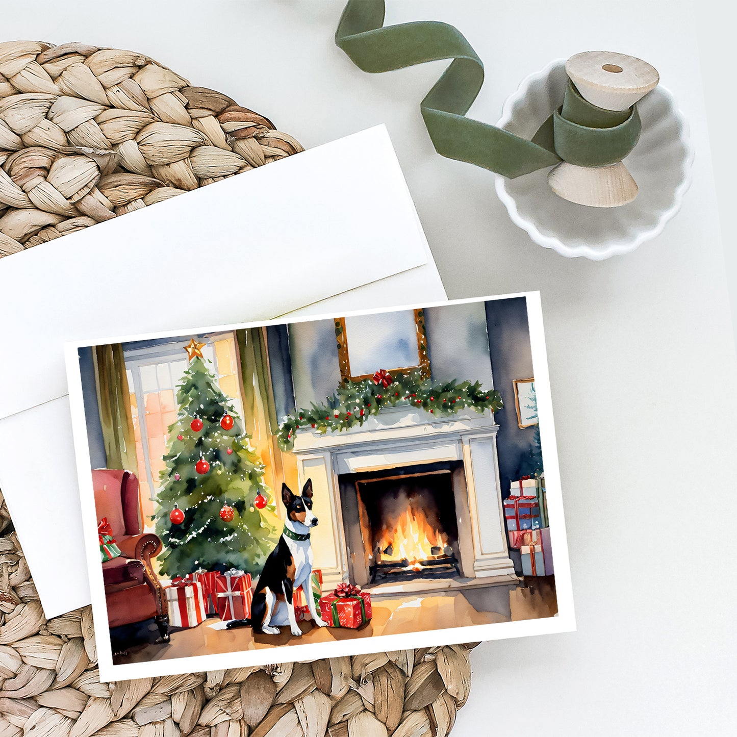 Basenji Cozy Christmas Greeting Cards Pack of 8