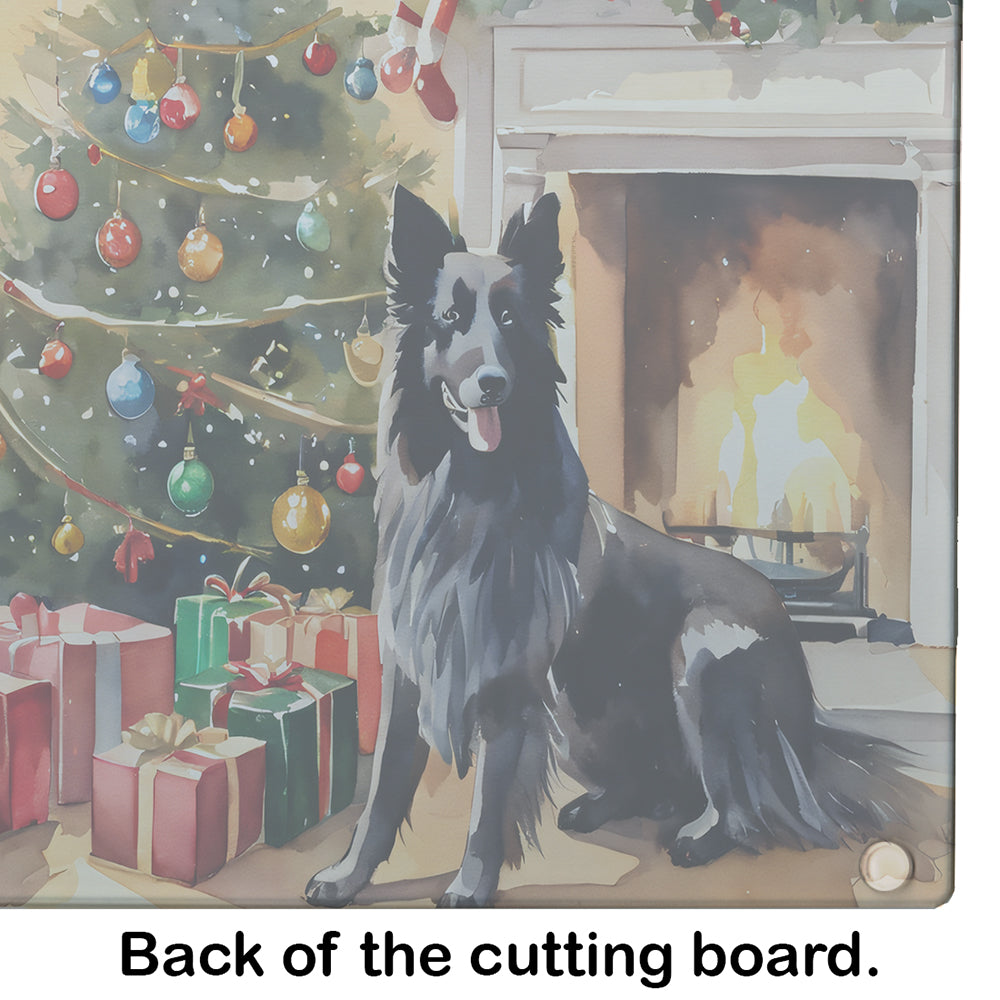 Belgian Sheepdog Cozy Christmas Glass Cutting Board
