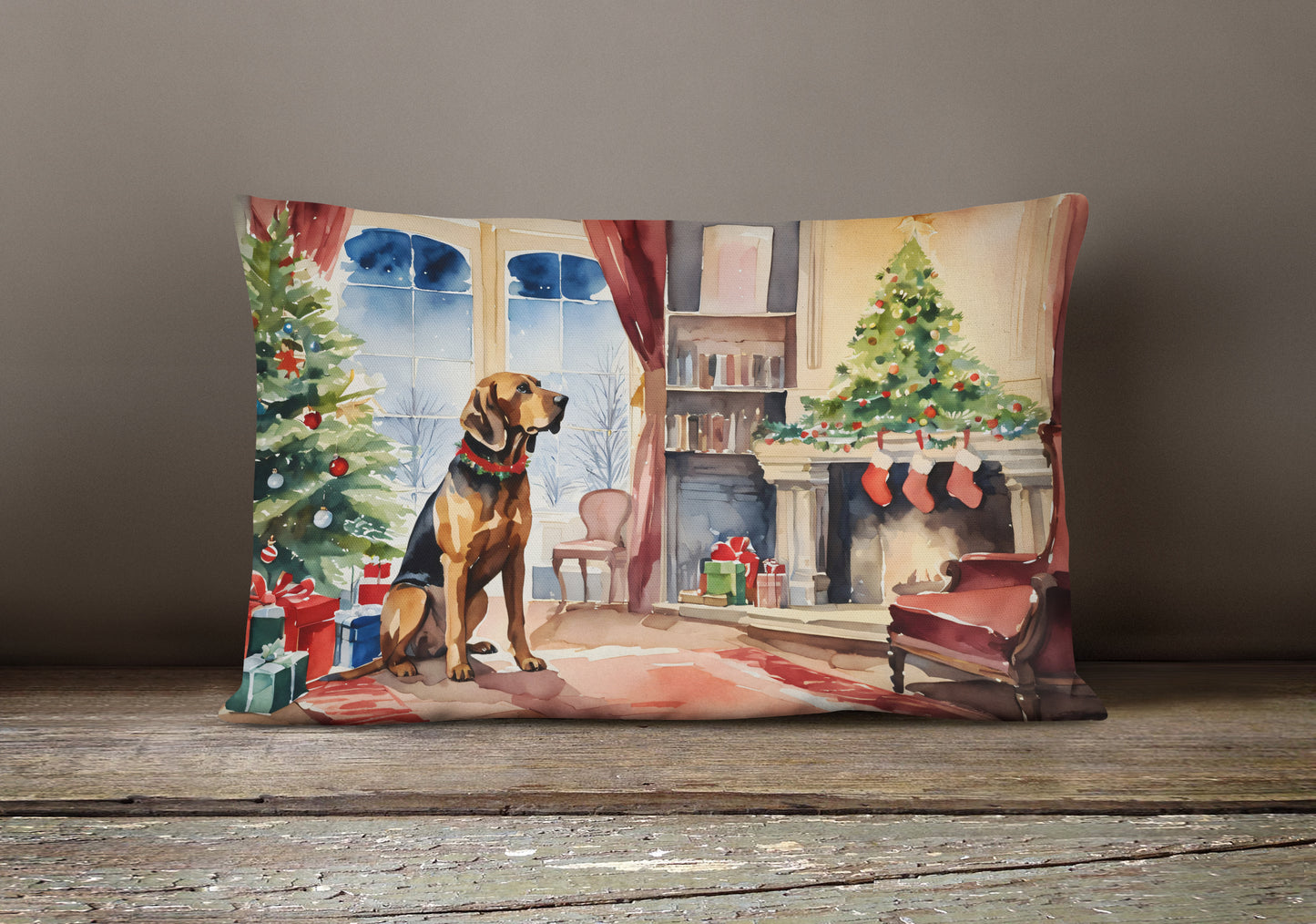 Bloodhound Cozy Christmas Throw Pillow