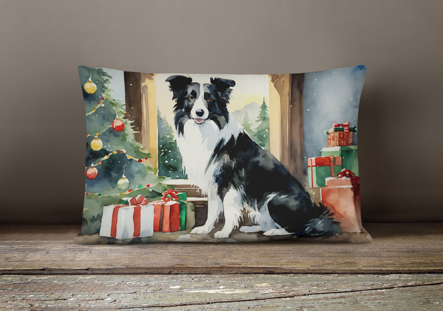 Border Collie Cozy Christmas Throw Pillow