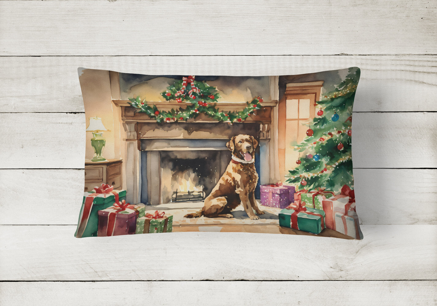 Chesapeake Bay Retriever Cozy Christmas Throw Pillow