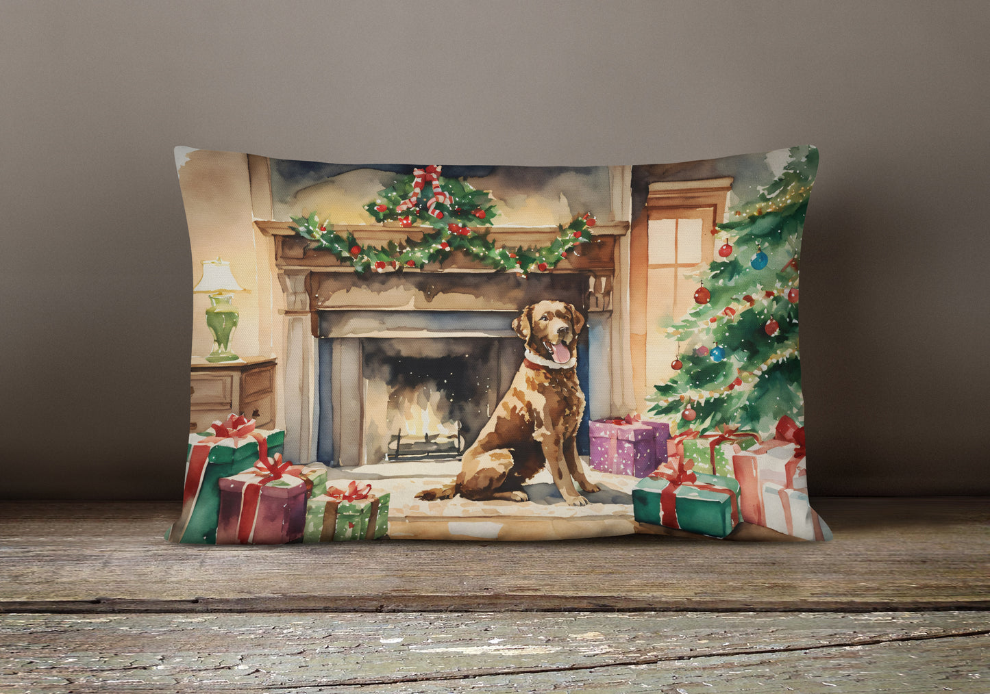 Chesapeake Bay Retriever Cozy Christmas Throw Pillow