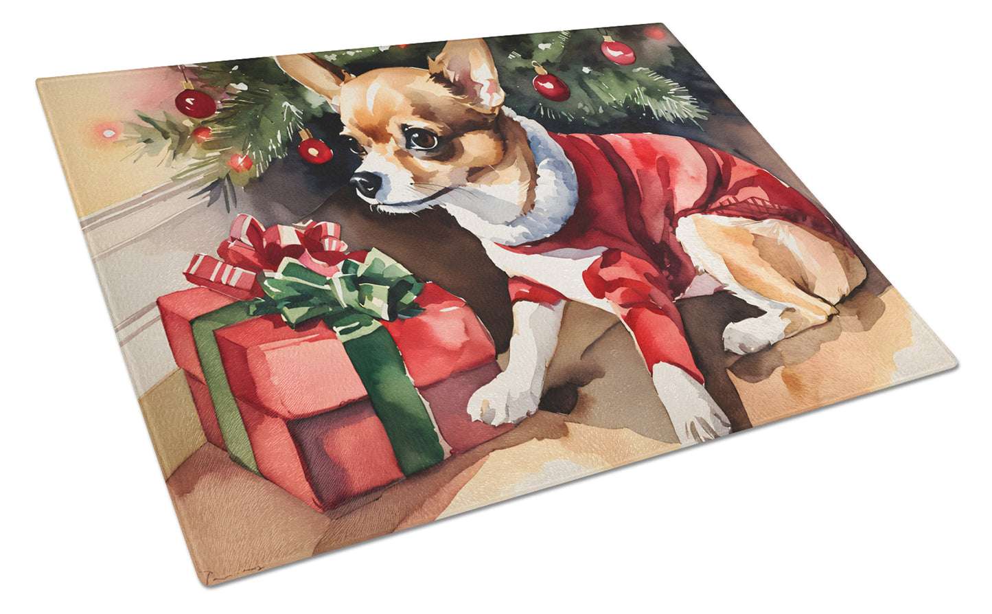 Buy this Chihuahua Cozy Christmas Glass Cutting Board