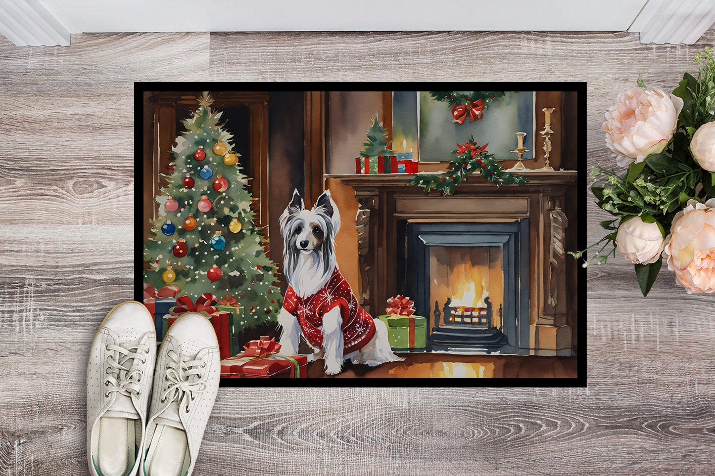 Chinese Crested Cozy Christmas Doormat