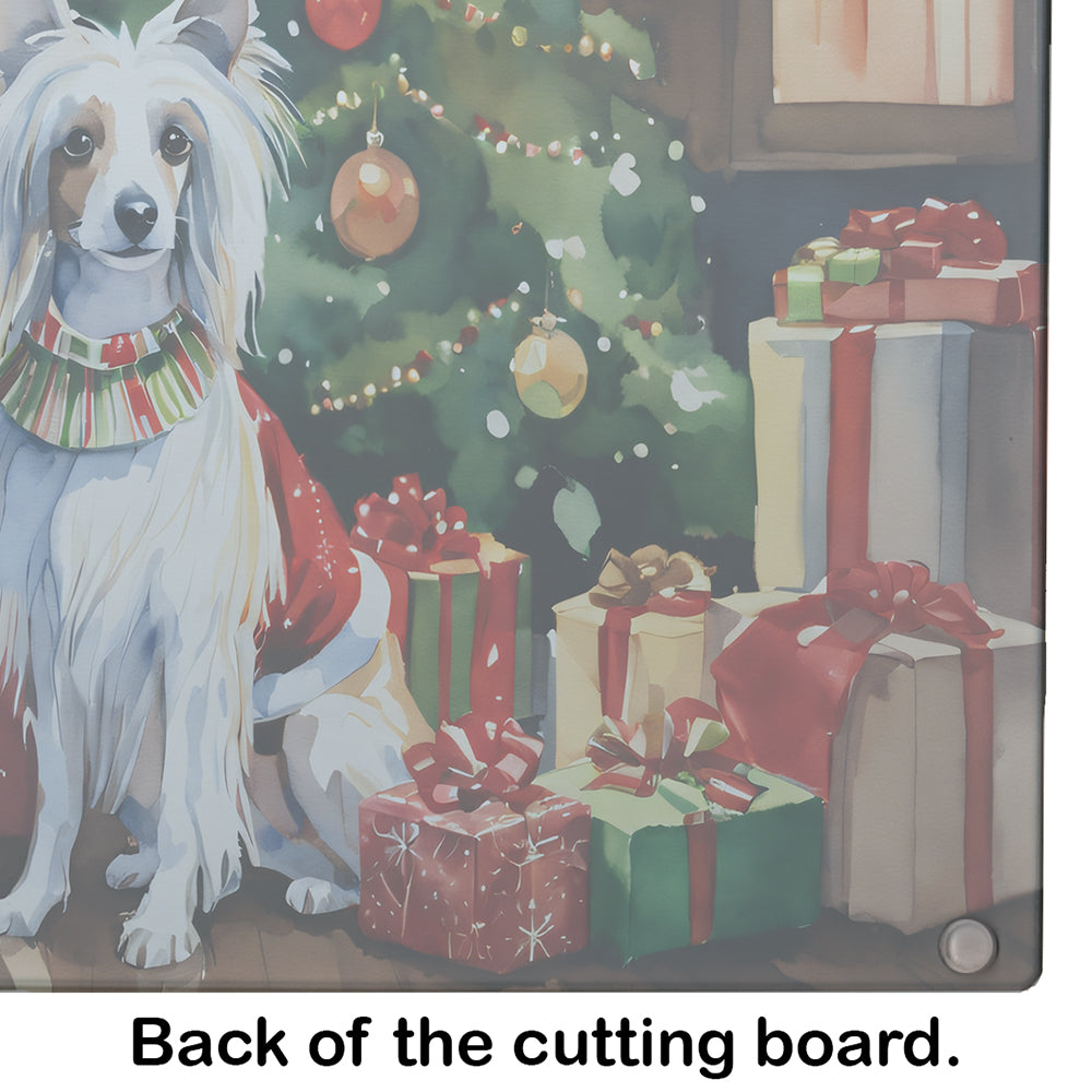 Chinese Crested Cozy Christmas Glass Cutting Board