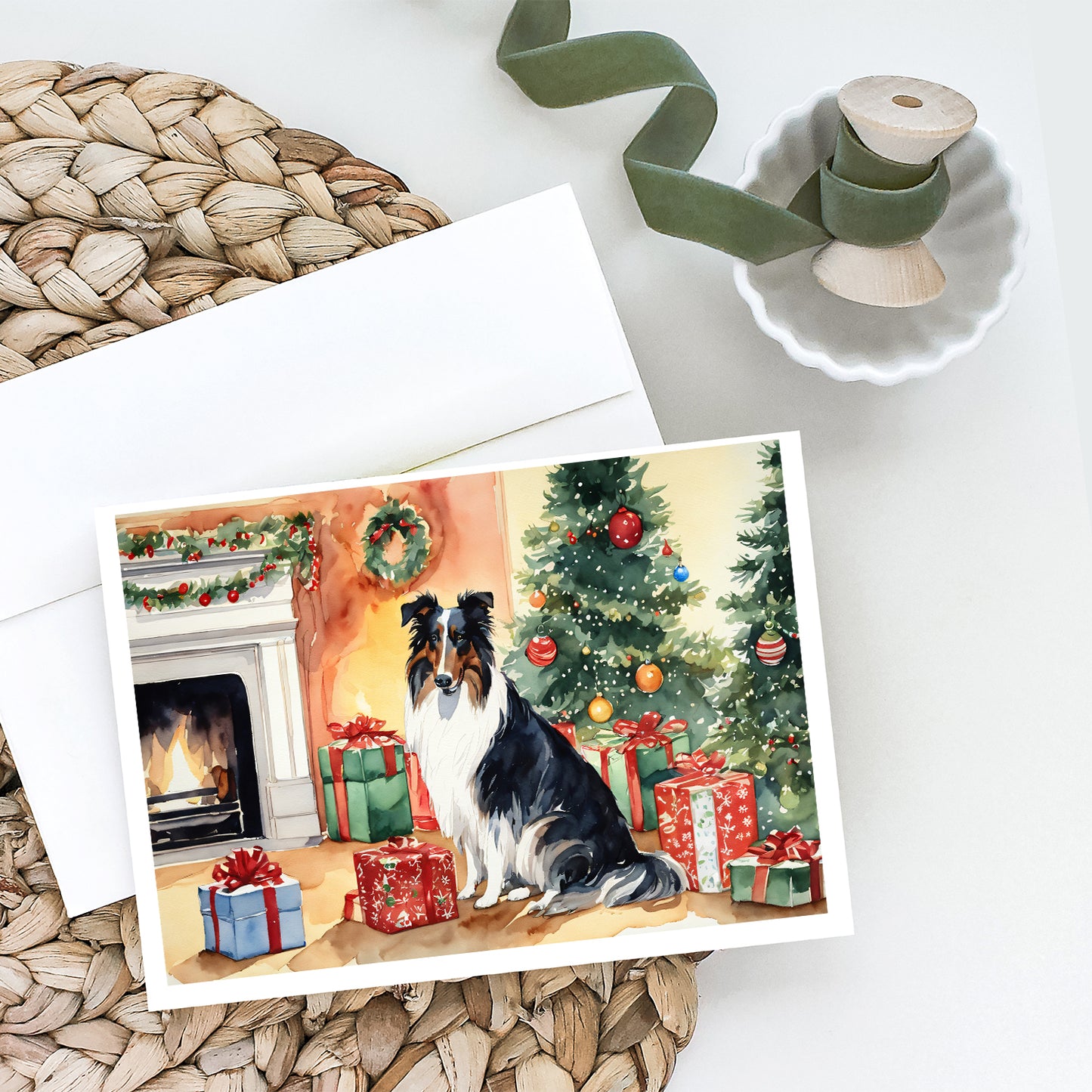 Collie Cozy Christmas Greeting Cards Pack of 8
