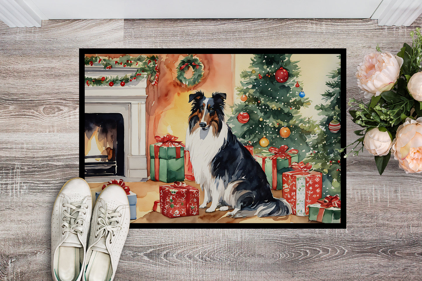 Collie Cozy Christmas Doormat