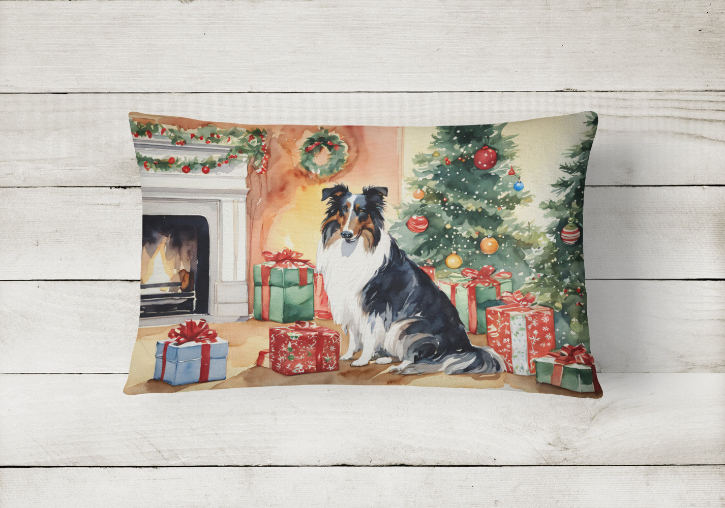 Collie Cozy Christmas Throw Pillow