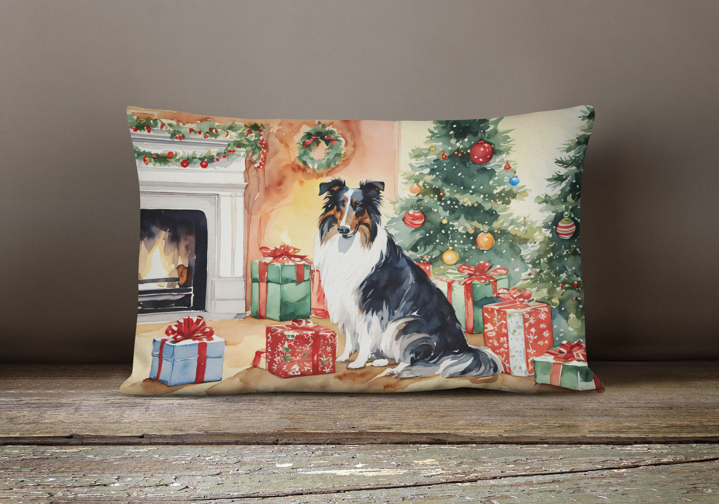 Collie Cozy Christmas Throw Pillow