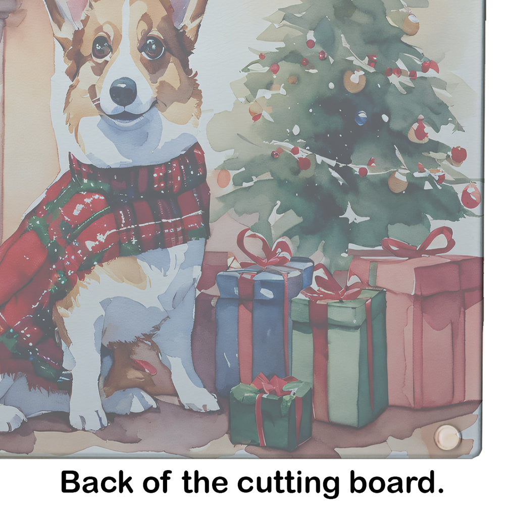 Corgi Cozy Christmas Glass Cutting Board