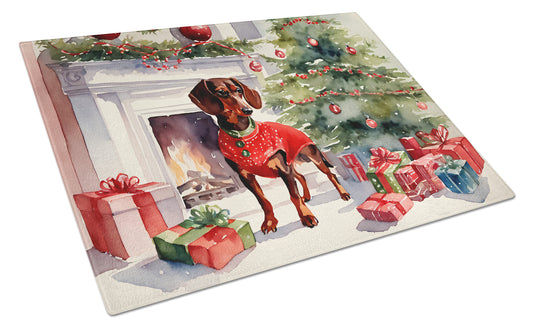 Buy this Dachshund Cozy Christmas Glass Cutting Board