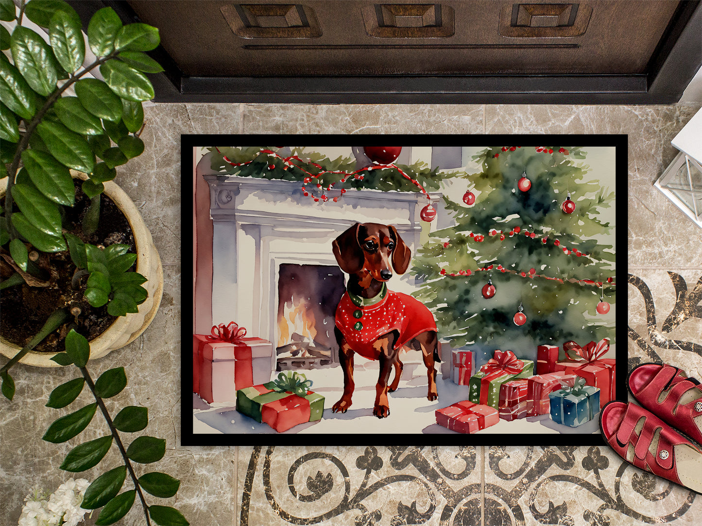 Dachshund Cozy Christmas Doormat