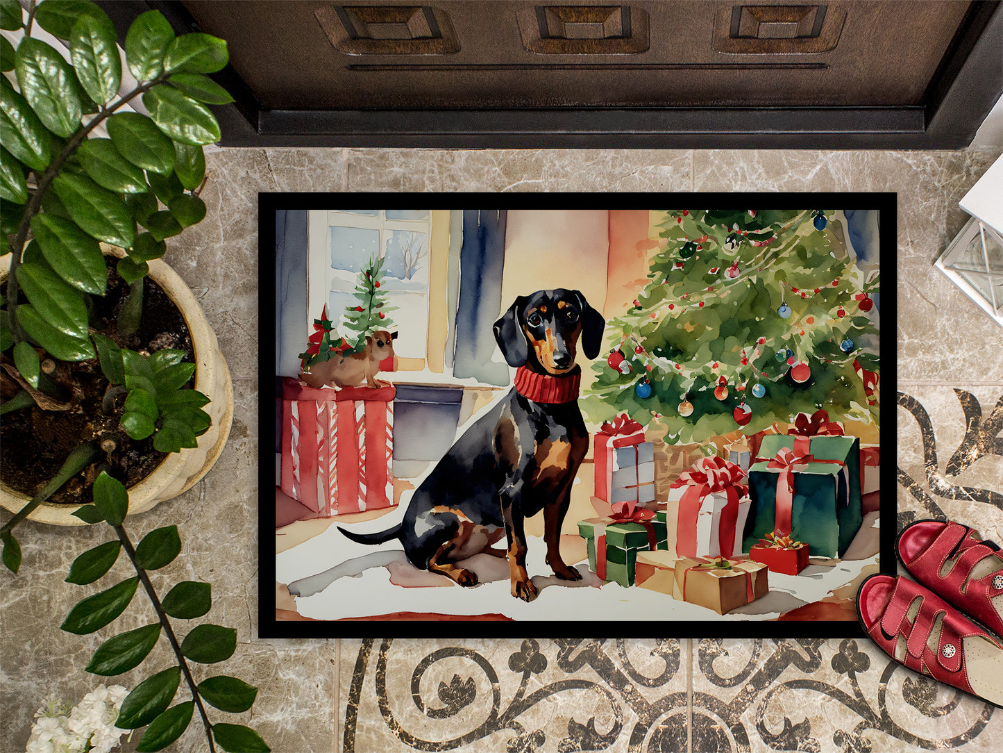 Dachshund Cozy Christmas Doormat