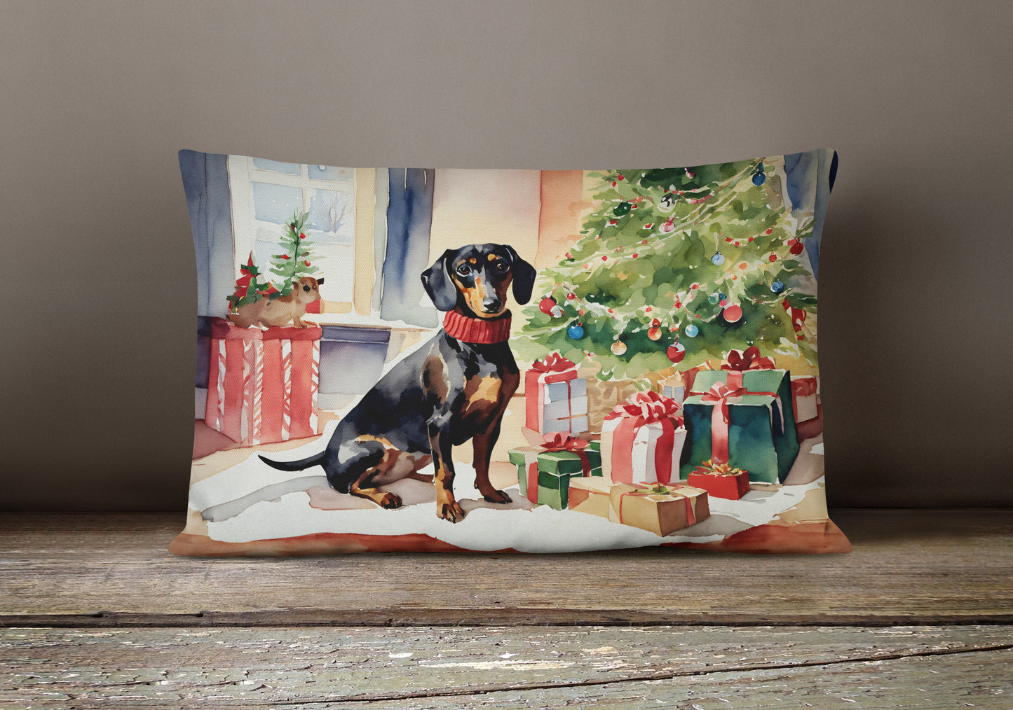 Dachshund Cozy Christmas Throw Pillow