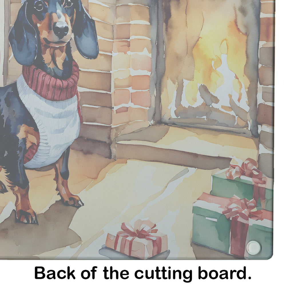 Dachshund Cozy Christmas Glass Cutting Board