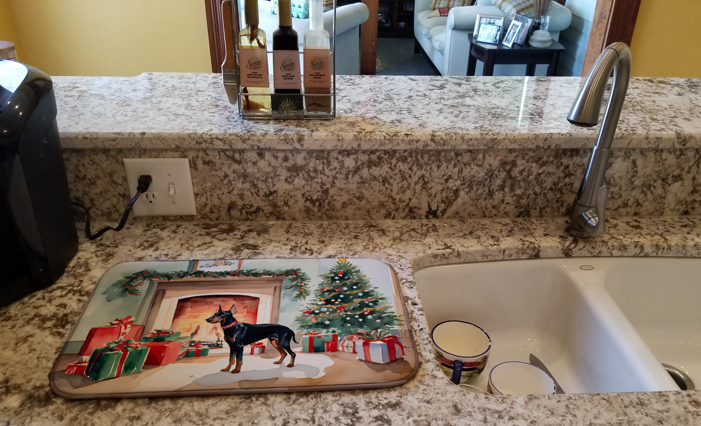 Doberman Pinscher Cozy Christmas Dish Drying Mat