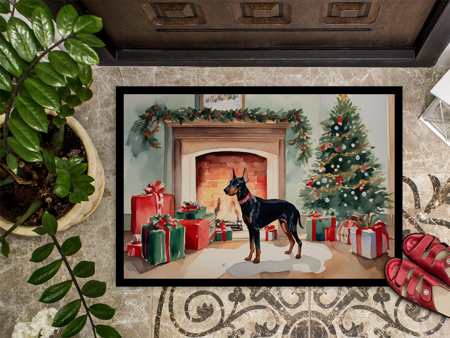 Doberman Pinscher Cozy Christmas Doormat