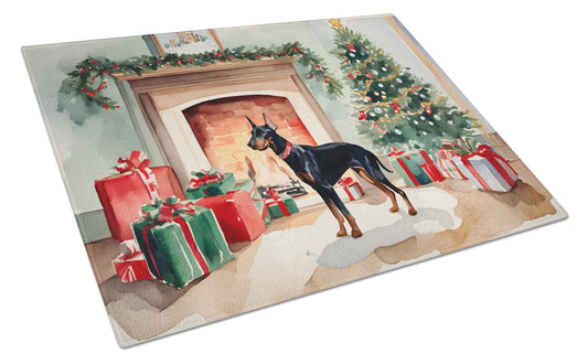 Buy this Doberman Pinscher Cozy Christmas Glass Cutting Board