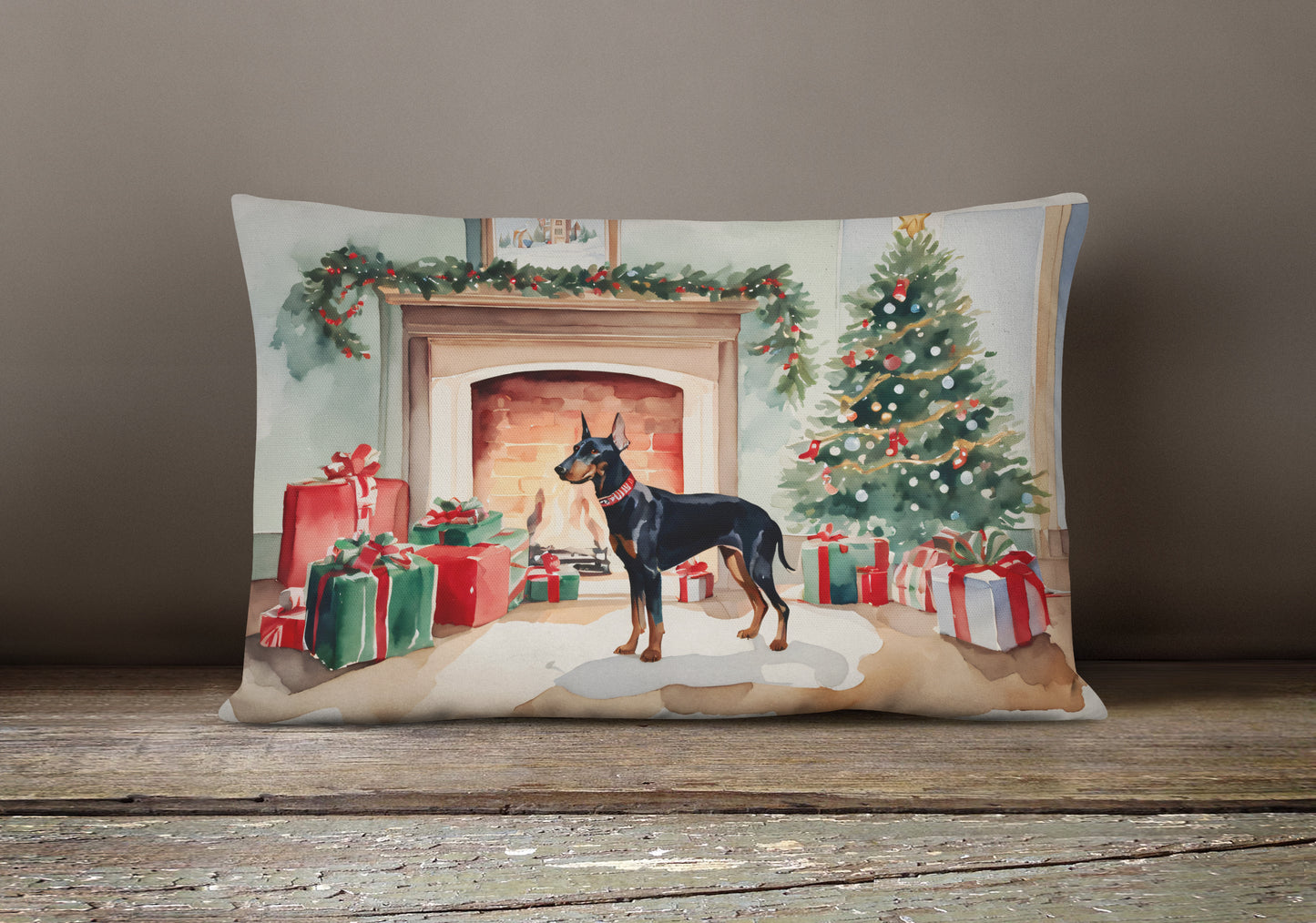 Doberman Pinscher Cozy Christmas Throw Pillow