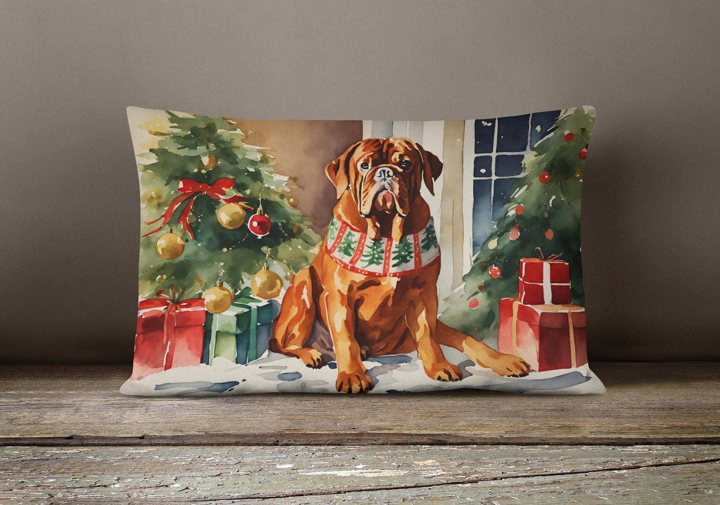 Dogue de Bordeaux Cozy Christmas Throw Pillow