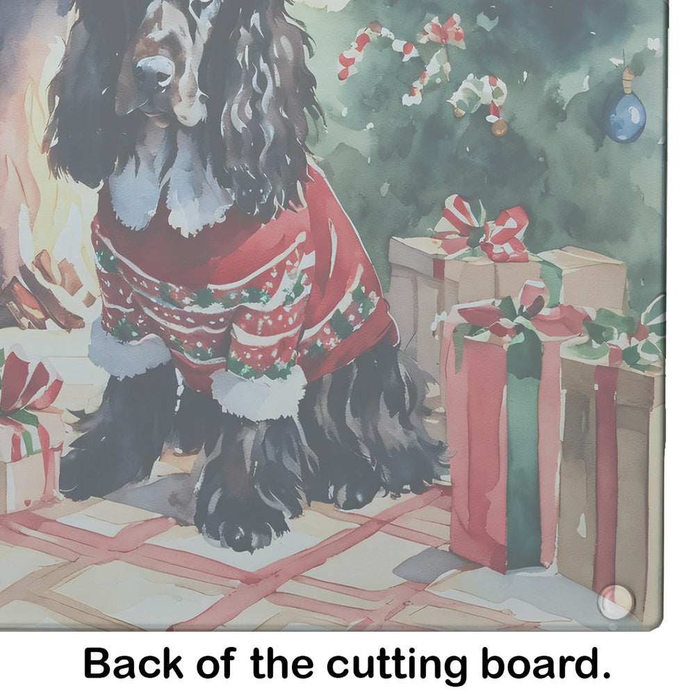 English Cocker Spaniel Cozy Christmas Glass Cutting Board