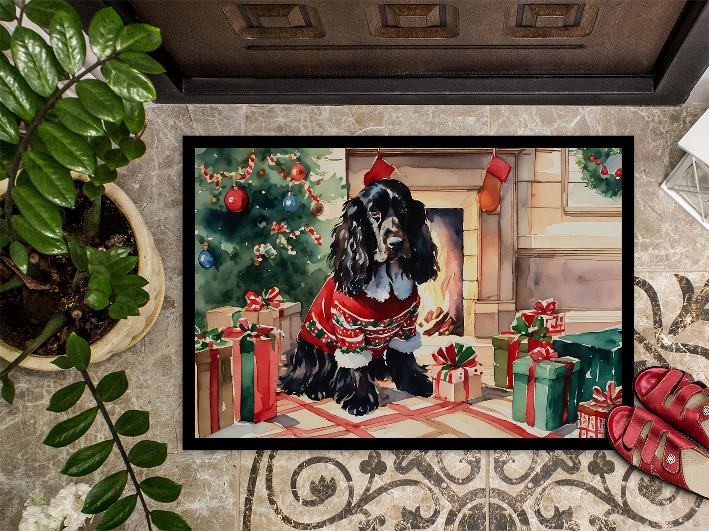 English Cocker Spaniel Cozy Christmas Doormat