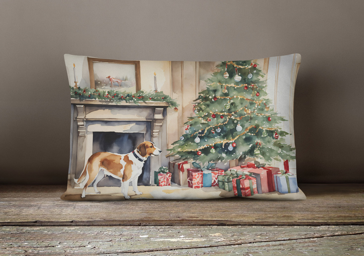 English Foxhound Cozy Christmas Throw Pillow