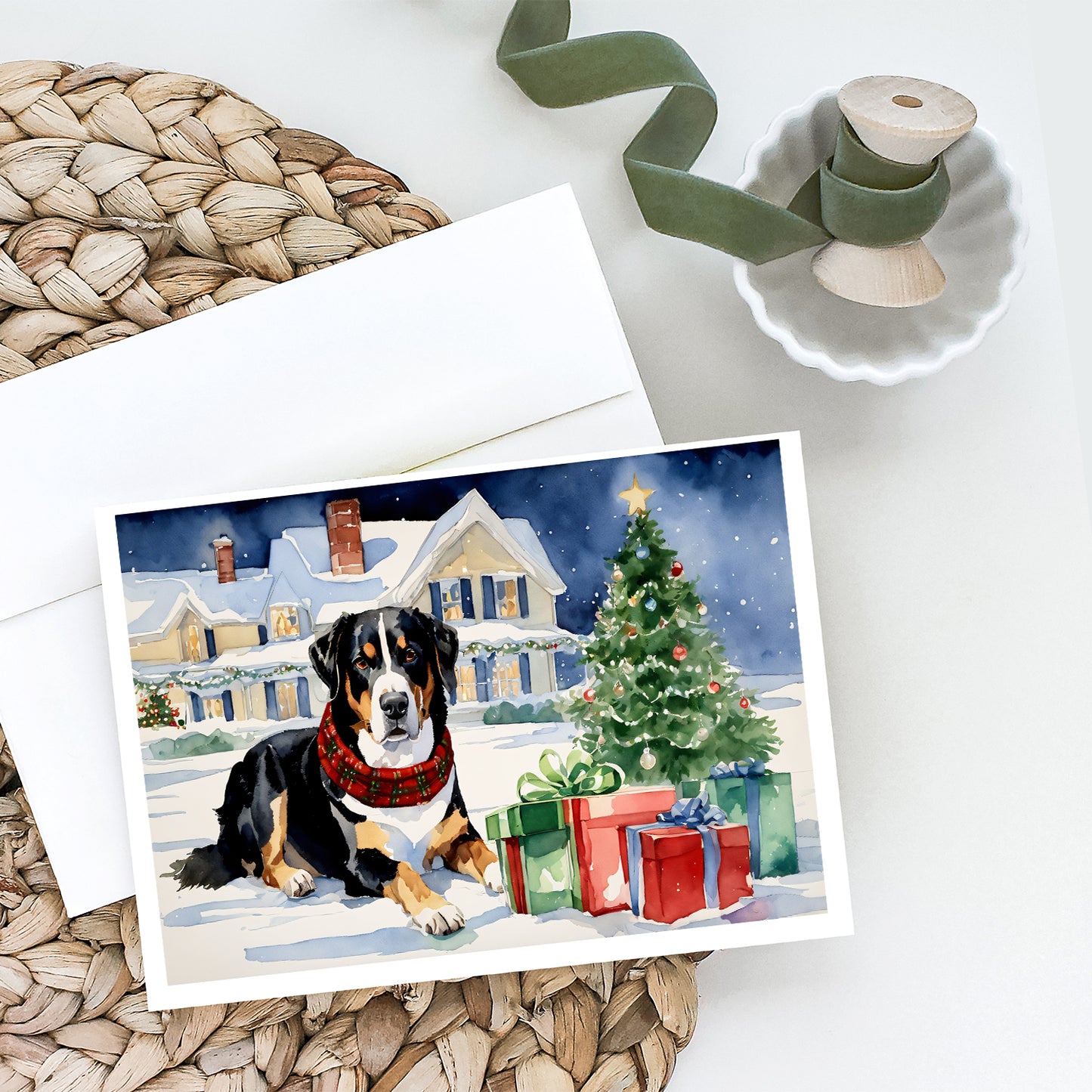 Entlebucher Mountain Dog Cozy Christmas Greeting Cards Pack of 8