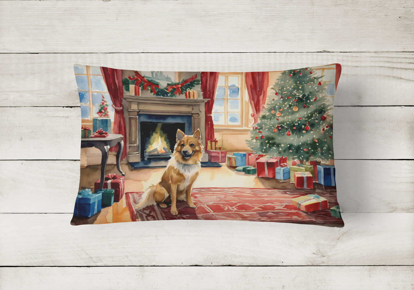 Finnish Spitz Cozy Christmas Throw Pillow