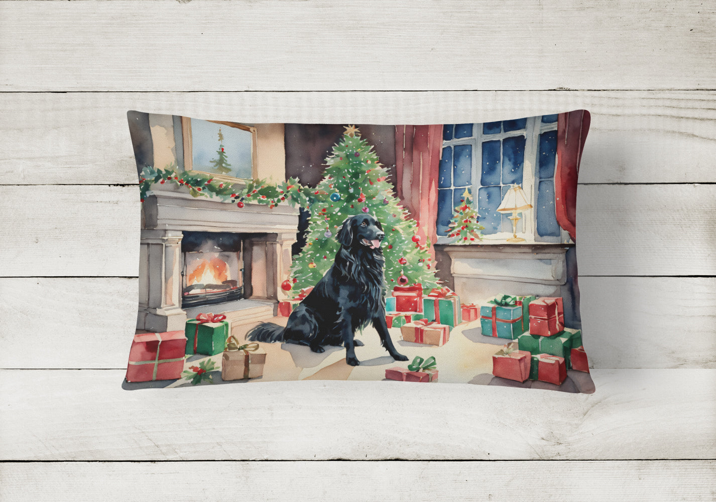 Flat-Coated Retriever Cozy Christmas Throw Pillow