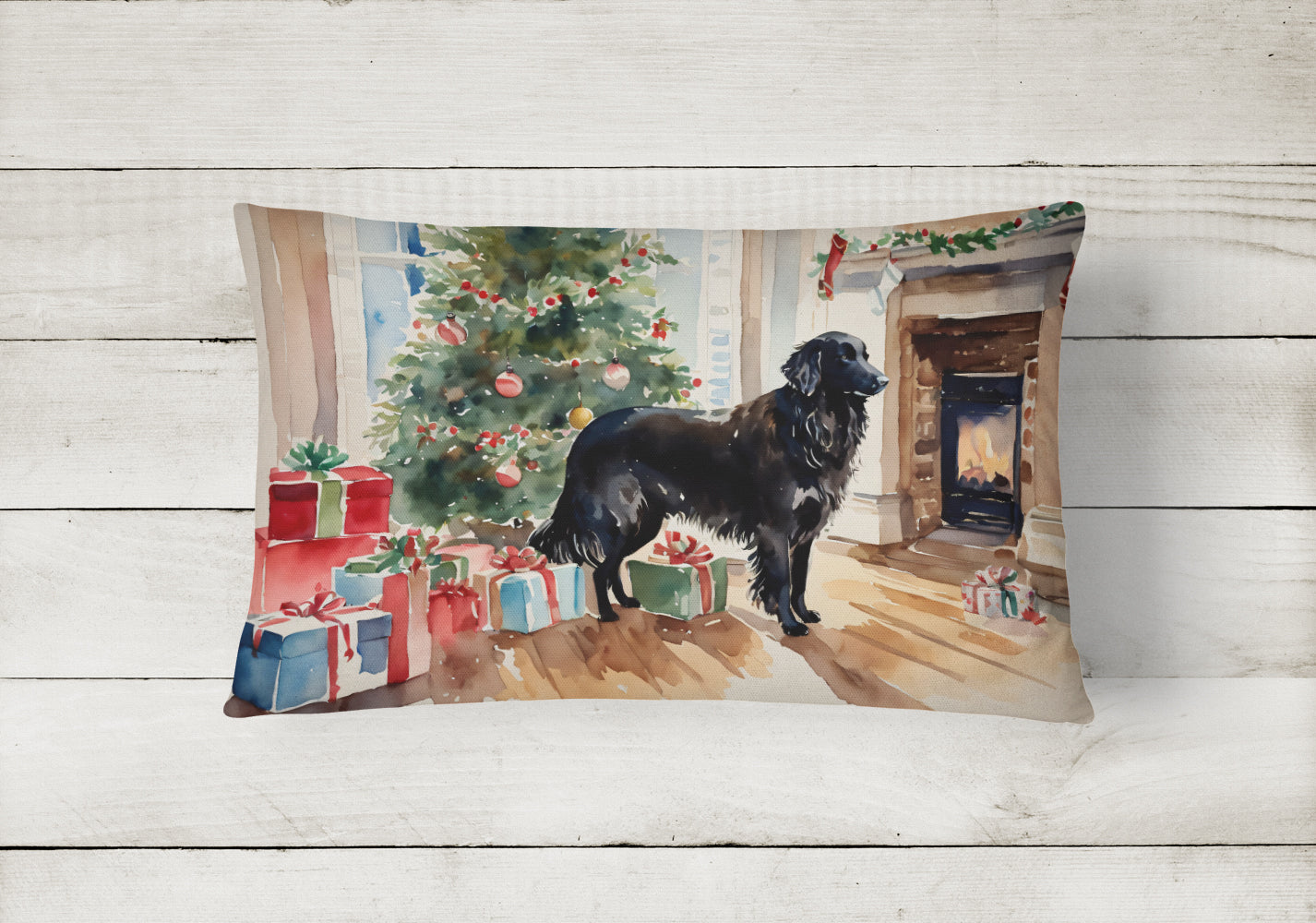 Flat-Coated Retriever Cozy Christmas Throw Pillow