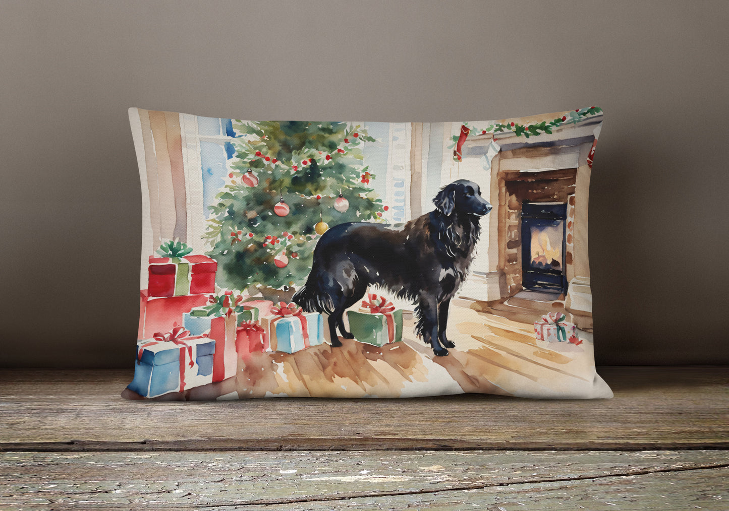 Flat-Coated Retriever Cozy Christmas Throw Pillow